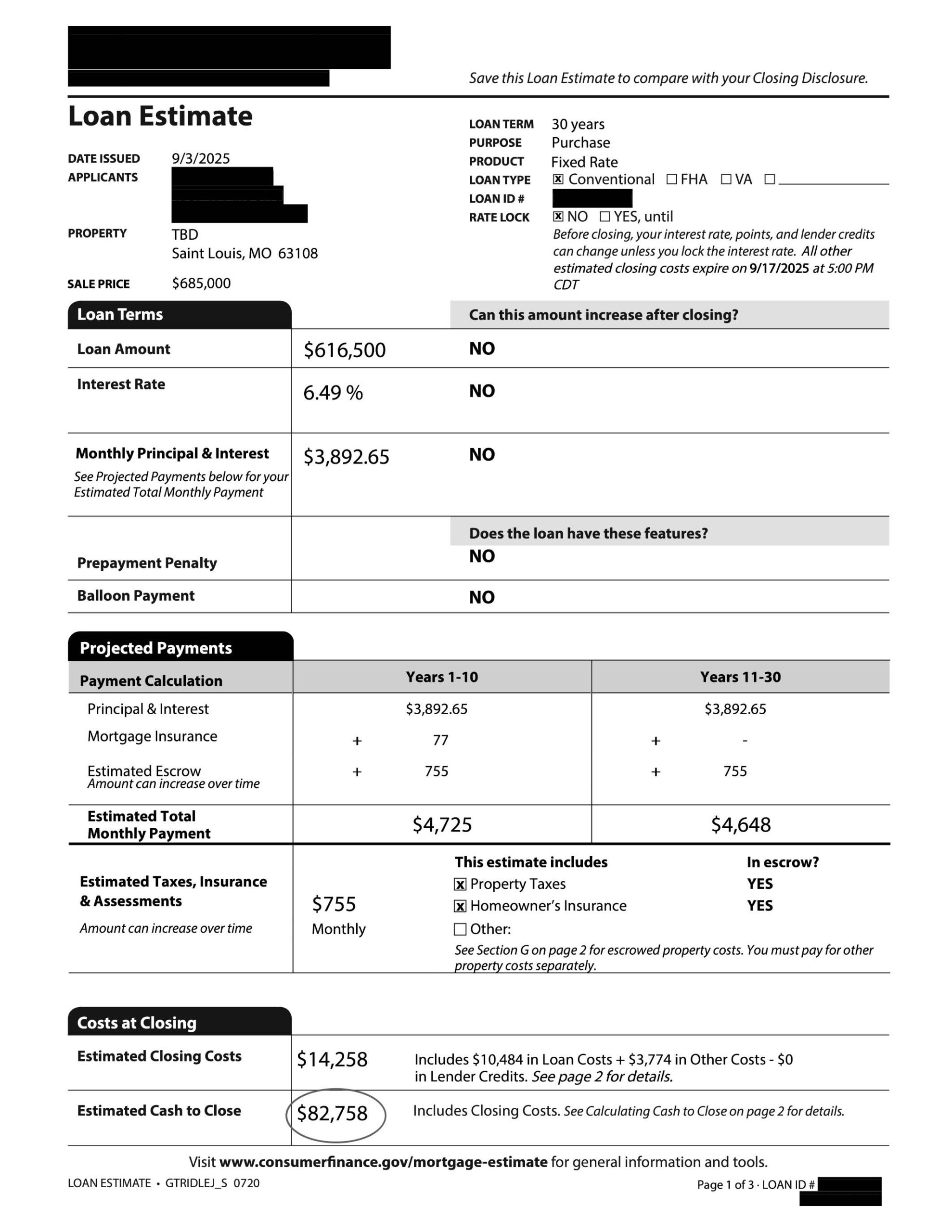 loan estimate page 1 